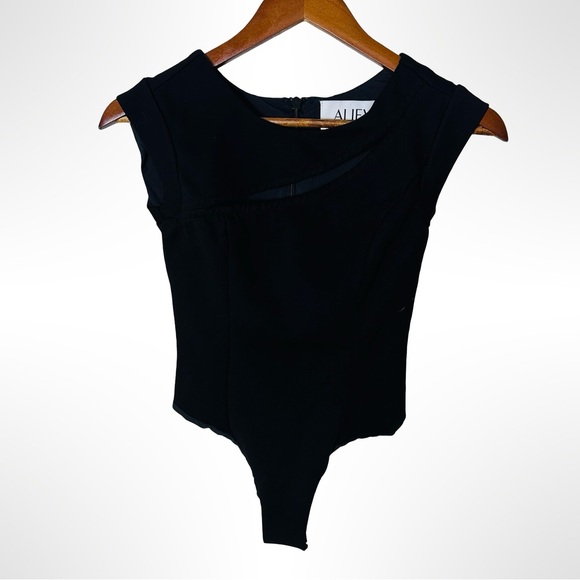 Alieva Black Sleeveless Asymmetrical Neck Bodysuit Small Office Siren - Picture 3 of 13